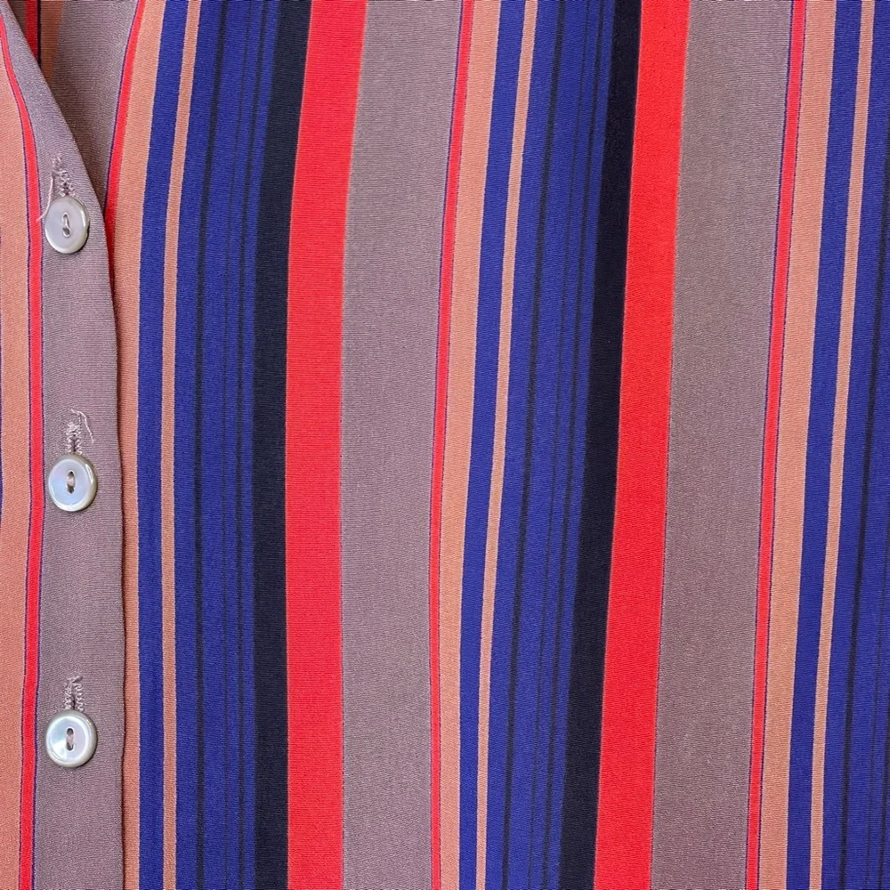 LC | VTG Retro Disco Dolaman Long Sleeve Allover Stripe Button Front Blouse - Picture 9 of 17